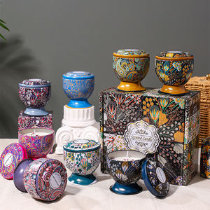 Vela aromática de soja LANJO de lujo, estilo árabe, en frasco de metal con tapa, para Diwali, con aroma a Paisley, en paquete con flores secas. - Product Image 1