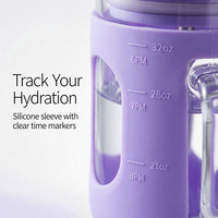 Gobelet en verre borosilicate de haute qualité sans BPA de 32 oz avec poignée, couvercle en bambou, large ouverture, marqueur de temps portable et manchon en silicone