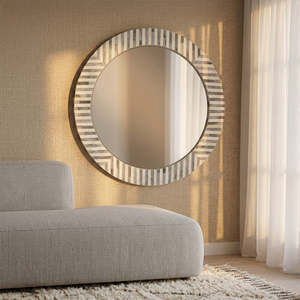 Cadre de miroir mural de mariage personnalisé, fait main, durable, moderne, de luxe, écologique, avec incrustation d'os, épaisseur 4 mm, sans électricité - Product Image 1