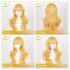Perruque de cosplay jaune à <span class=keywords><strong>cheveux</strong></span> longs relevés <span class=keywords><strong>avec</strong></span> couronne, fabriquée à la machine, peut être permanentée et teinte – Offre spéciale - Product Image 2