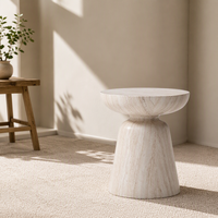 Table d'appoint moderne ModHomi en fibre de verre, aspect travertin, table basse ronde minimaliste en forme de champignon pour salon