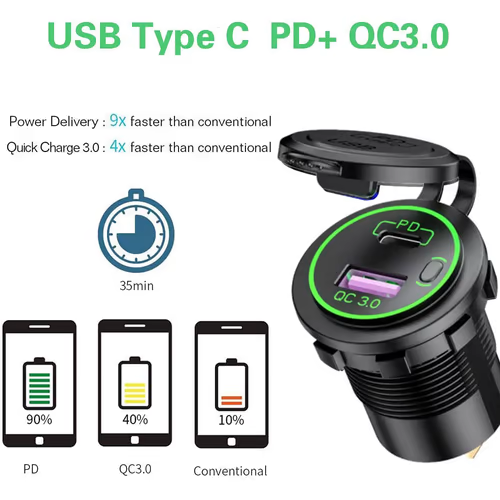 per Samsung Galaxy ASUS 1m iVoler Caricabatterie Auto Quick Charge 3.0 30W 2 Porte Caricatore