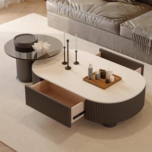 Oval Slab Coffee <b>Table</b> Laminate Top Modern Minimalist Living Room Furniture Storage Design <b>Small</b> Apartment Use - Product Image 3
