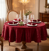 Nappe ovale jetable imperméable en velours damassé tissé moderne imprimé floral bordeaux, résistante à l'huile, pour décoration de mariage et de banquet