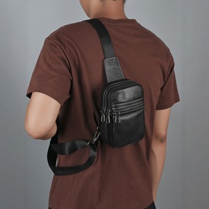Men's Chest <b>Bag</b> Black Genuine Leather Waterproof Casual Everyday Use Spring 2024 - Product Image 3