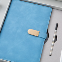 Carnet A5 en similicuir bleu, simple et rafraîchissant, avec stylo à bille sans fil à reliure parfaite ; Carnet professionnel pour cadeau de bureau