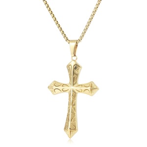 yunnique <b>Cross</b> Pendant Necklace Gold Stainless Steel Geometric Design Men's Fashion Gift 60cm <b>Chain</b> - Product Image 1