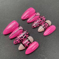 Pabrik Kuku Buatan Tangan Berkualitas Tinggi Grosir Bentuk Almond Warna Pink Gaya Cetak Keren Dapat Digunakan Kembali