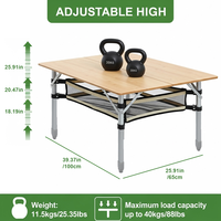 Table de camping pliante moderne en bambou, durable, réglable en hauteur, légère et portable, avec sac de transport pour chambre et hôtel