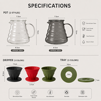 Set Kopi Tuang dari Kaca Borosilikat dengan Dripper Silikon Food Grade, Filter Kopi yang Dapat Digunakan Kembali, Cangkir Server, dan Pot untuk Rumah atau Kafe