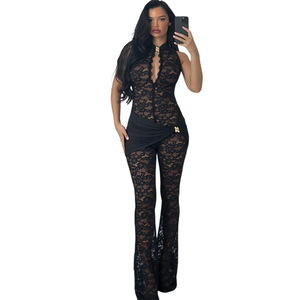 Y2288 Новинка осени-зимы: женский комбинезон с кружевными вставками, без рукавов, сексуальный, с завышенной талией, облегающий, с микро-клешем - Product Image 5