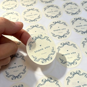 Pegatinas Redondas de Agradecimiento, Papel Mate, Tinta Gris Azul, Borde Dibujado a Mano, Etiquetas Autoadhesivas para Regalos, Manualidades y Embalaje - Product Image 6