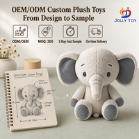Peluche personnalisée en forme d'éléphant, mascotte en peluche, poupée en peluche OEM ODM, animal en peluche de marque, coton PP, peluches mignonnes brodées
