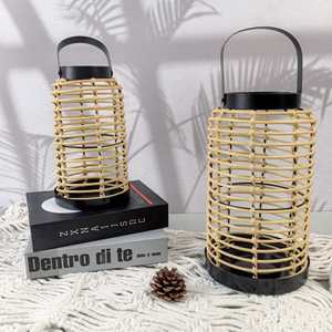 ชุดโคมไฟโบโฮสานมือ LANJO 2 ชิ้น พร้อมที่ใส่เทียน LED ตกแต่ง โคมไฟหวายสานแขวนสีดำทอง สำหรับตกแต่งบ้าน - Product Image 5