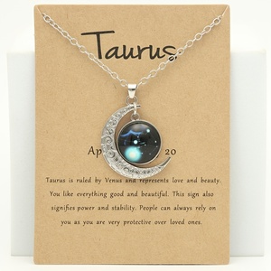 Nouveau lumineux 12 zodiaque en acier inoxydable collier rétro lune pendentif perlé diamant perle fêtes anniversaires fête des pères cadeau - Product Image 6