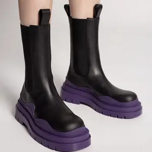 Tendencias de moda de invierno 2024, calcetín de tacón grueso colorido personalizado, botas Martin elásticas para calzado de mujer