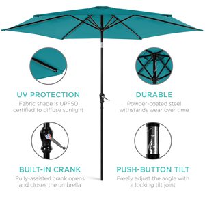 Outdoor 10ft Patio <strong>Parasol</strong> Market <strong>Table</strong> 6 Panel 3M Garden Umbrella With Push Button Tilt and Crank - Product Image 2