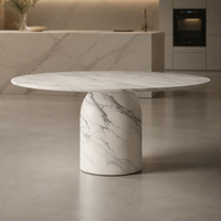 Table à manger à base arquée en marbre blanc, design simple, mobilier de salle à manger pour usage familial – Offre Spéciale