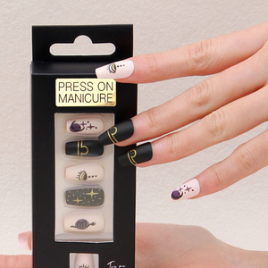 Chine vente en gros fait à la main fausse presse sur les <span class=keywords><strong>ongles</strong></span> boîte d'emballage noir français pointe presse sur les <span class=keywords><strong>ongles</strong></span> ensemble avec de la <span class=keywords><strong>colle</strong></span> - Product Image 1