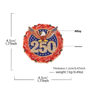 Broche Comemorativo do 250º Dia da Independência dos EUA com Design de Águia-Careca Cravejado de Rosas e Diamantes, Feito de Liga de Zinco Ecológica - Product Image 4