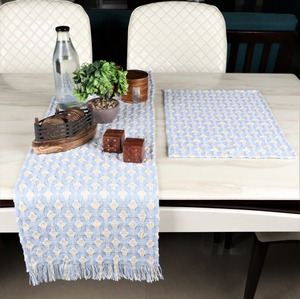 Camino de Mesa y Tapete de Algodón con Flecos, Tejido Sólido Azul, Personalizable, Lavable a Máquina, para Decoración de Comedor en Casa u Hotel - Product Image 1