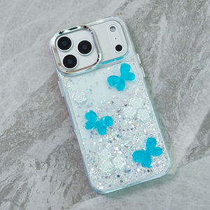 Nouvelle coque de téléphone populaire en TPU et PC transparent avec des fleurs, des papillons, de l'époxy et des paillettes pour Tecno Spark <span class=keywords><strong>Go</strong></span>, coque de luxe - Product Image 1