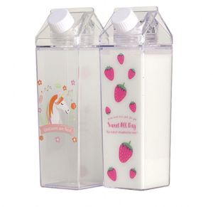 Botella de Agua Reutilizable, Libre de BPA, Portátil, Transparente, Cuadrada, a Prueba de Fugas, con Forma de Cartón de Leche, 17 oz/500 ml, 34 oz/1000 ml - Product Image 4