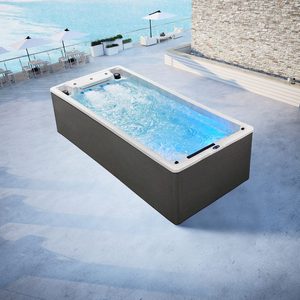 Spa de nage extérieur moderne de luxe autoportant avec système de jets cascade et haut-parleurs, conception à double zone pour usage hôtelier, fitness et relaxation - Product Image 5