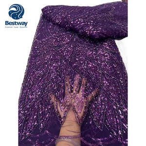 Bestway <span class=keywords><strong>Orange</strong></span> Net ren thêu ren vải hạt với sequins phi lưới vải ren cho phụ nữ - Product Image 3