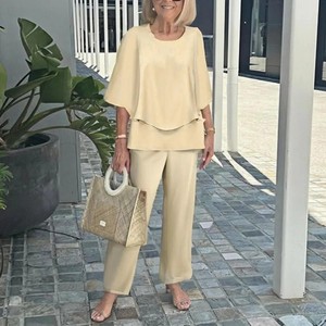 Ensemble décontracté deux pièces pour femme, pantalon à imprimé floral, haut à manches mi-longues, col rond, tailles XS S M L XL XXL XXXL, Europe, Amérique, Moyen-Orient - Product Image 3