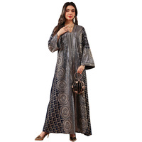 Robe longue musulmane de luxe multicolore à sequins brodés, col en V, manches longues, tenue modeste, Dubaï 2025