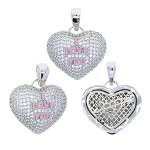 Collana con Ciondolo a Cuore Smaltato Rosa con Scritta 'I Love You' in Zirconia Cubica 5A, Gioiello Regalo per San Valentino 2023 - Product Image 2