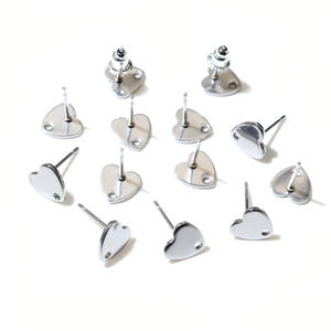 INTODIY Edelstahl 8mm 2-Farben Herzförmige perforierte Ohr nagel basis Diy Ohrring Zubehör ohne Ohr stöpsel - Product Image 4