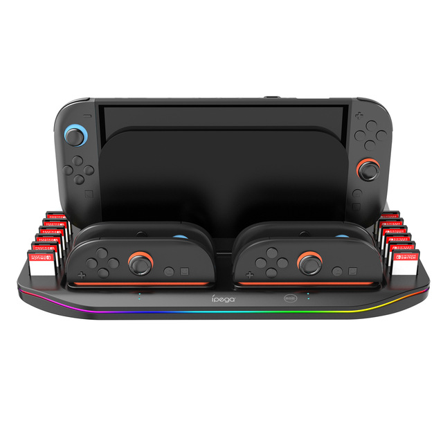 Charging Station for for 2 RGB Multi Charger Dock Game Card Slots Cooling Fan Plastic Game Accessories