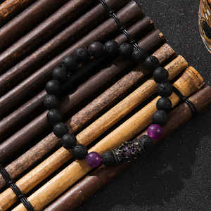 Volcanic Stone <b>Beaded</b> <b>Bracelet</b> With Purple Crystal Crown Clasp Men's Jewelry Fashion Accessory - Product Image 4