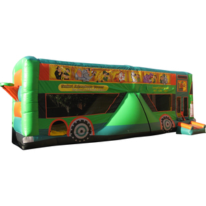 Combo personnalisé vert 32x10 '<span class=keywords><strong>Safari</strong></span> Adventure Tours Bus avec double toboggan basket-ball obstacle et souffleur pour les enfants - Product Image 1