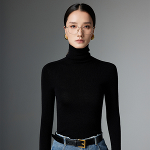 Suéter <span class=keywords><strong>interior</strong></span> de <span class=keywords><strong>lana</strong></span> peinada de <span class=keywords><strong>Merino</strong></span> 100% para <span class=keywords><strong>mujer</strong></span>, jersey de <span class=keywords><strong>lana</strong></span> peinada de cuello alto tejido de una pieza - Product Image 4