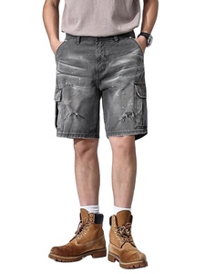 Shorts de Mezclilla Huanqiu Vintage Gris Desgastado, Multibolsillos, Cintura Media, Estilo Cargo, Holgados, para <span class=keywords><strong>Hombre</strong></span> - Product Image 2