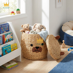 High Quality Water Hyacinth Storage Basket Woven Dog Shape Toy Organizer <b>Bin</b> Cute Kids Nursery Room Laundry Hamper - Product Image 4