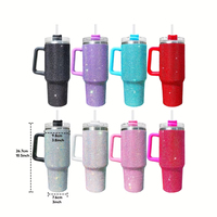 Gobelet à café en acier inoxydable à double paroi 40 oz, entièrement recouvert de strass, noir, violet, bleu, rouge, argent, rose, tasse, bouteille d'eau avec poignée