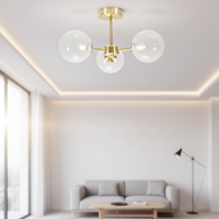 Plafonnier LED moderne élégant en fer semi-encastré avec 3 globes en verre transparent, lumière blanche chaude 3500K, AC, CRI élevé 80, pour salon