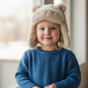 قبعة صياد للأطفال من الفرو الصناعي بلون الجمل، مع آذان دب ناعمة ودافئة، إكسسوارات أنيقة للأطفال الصغار للشتاء والأنشطة الخارجية - Product Image 4