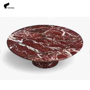 Tavolo Rotondo da Caffè e da Pranzo Popolare Tostone in Marmo Rosso Levanto per Soggiorno Sala da Pranzo Casa Appartamento Design d'Interni - Product Image 4
