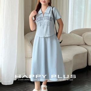 ชุดเสื้อโปโลแขนสั้นลำลองสำหรับผู้หญิงไซส์ใหญ่ Runqi N8593 พร้อมกระโปรงทรงเอเข้ารูปยาวปานกลาง ผ้าคอตตอนผสม มีซิป - Product Image 3