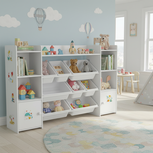 Baule Portaoggetti per Bambini Bianco con 8 Contenitori Rimovibili e Libreria per Comodo Stoccaggio dei Giocattoli Modello AL1042 - Product Image 3