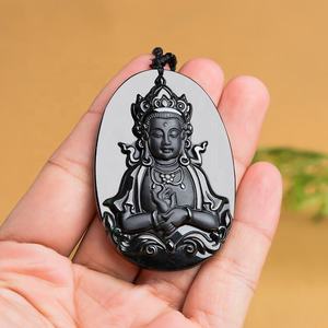 Pendentif en jadéite noire naturelle authentique, déesse de la miséricorde, pendentif pour homme, vente en gros de jade C254 - Product Image 4
