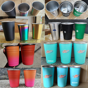 350ml rose noir 500ml 16oz tasses en acier inoxydable incassable pinte tasses à boire métal verres à boire pique-nique Camping tasse en métal - Product Image 4