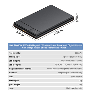 Portable 5000mAh 15W Magnetic Wireless Type-<b>C</b> Power Bank Ultra-Thin Aluminum PD 20W Fast <b>Charging</b> Powerbank - Product Image 5