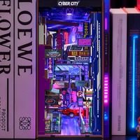 OCHOICE Booknook - Puzzle en bois 3D personnalisé - Kit de bricolage pour créer un coin lecture - Assemblez une maison de poupée en bois avec mini-lumières LED
