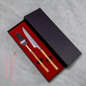 Ensemble de 2 pièces en acier Damas, couteau et fourchette pour cuisine occidentale, spécialement conçu pour couper les steaks, ensemble de couteaux de cuisine - Product Image 2
